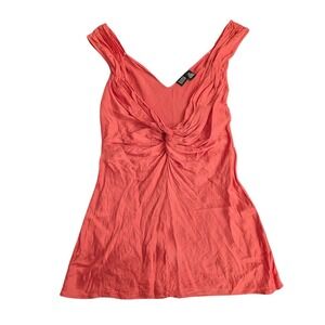 SAKS FIFTH AVENUE Silk Coral Twist‎ Front V Neck Blouse Women's XS Y2K